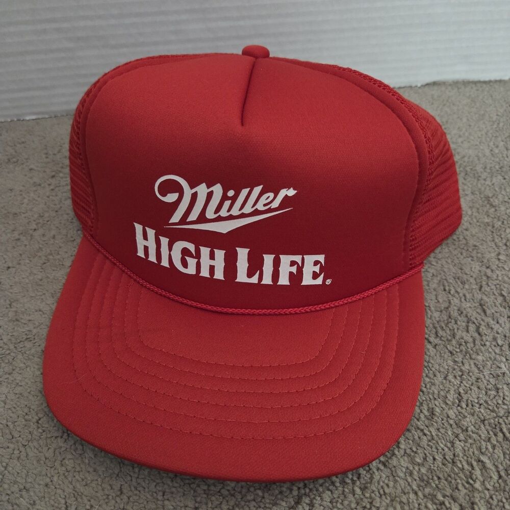 Vintage Miller High Life Beer Mesh Snapback Rope Hat Cap Red White
